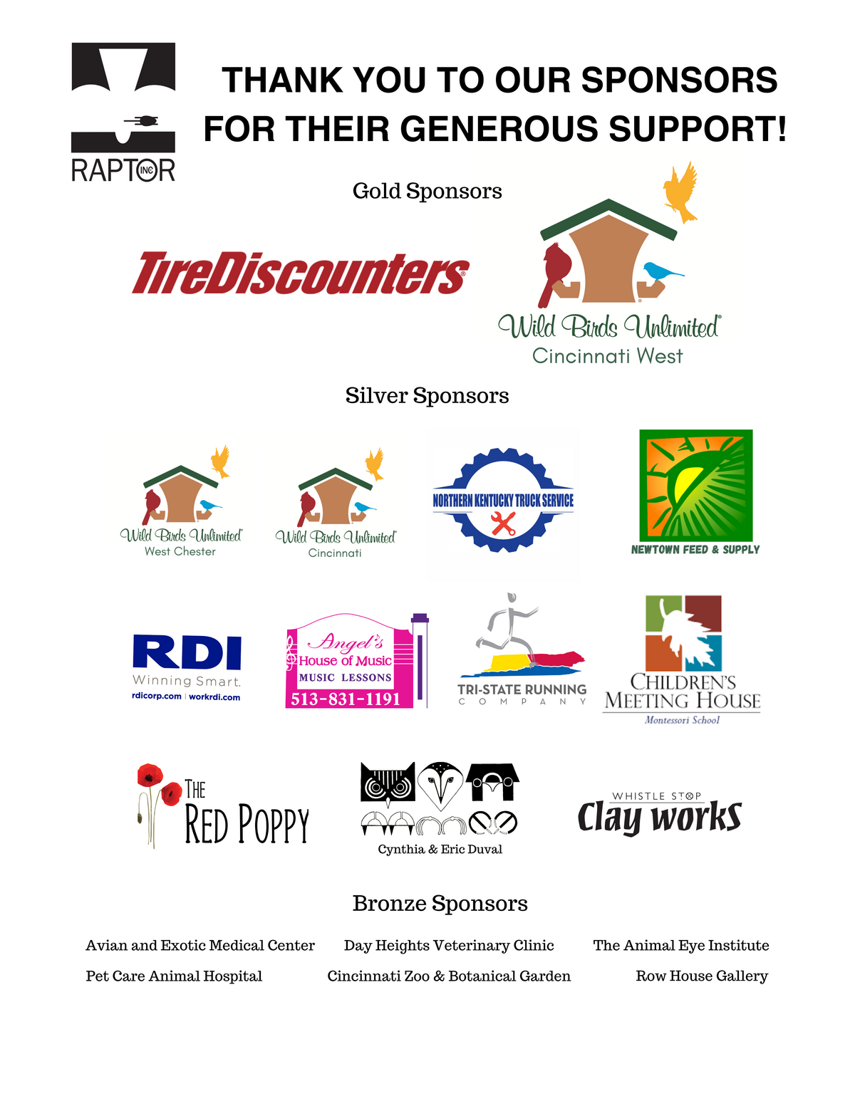 2024 RAPTOR Inc. 5K Raptor Walk/Run Sponsors